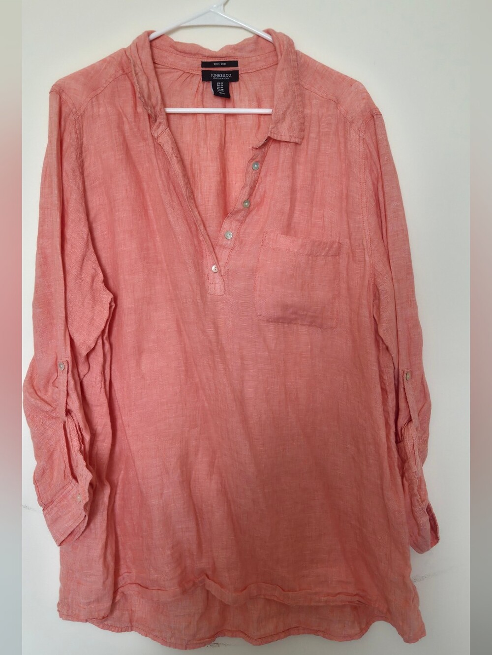 Jones New York Coral Linen Pullover Shirt
